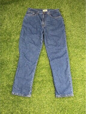 90s L.L.Bean Relaxed Fit Jeans Blue Denim Cotton Plaid Lining Womens Size 12